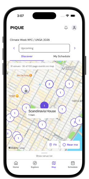 PIQUE iPhone beta showing the event map